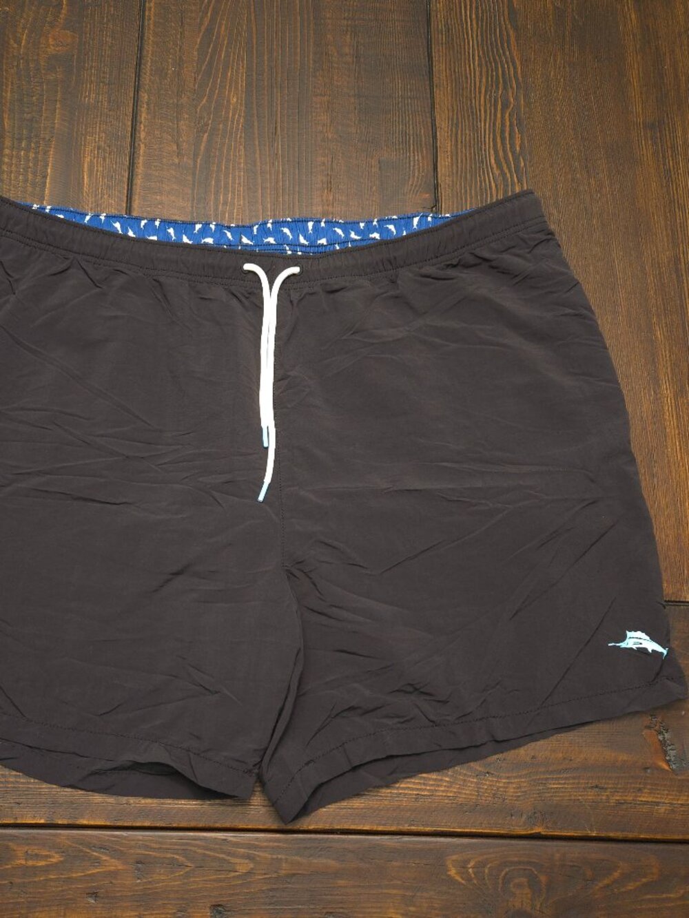 Tommy Bahama Mens 2XL Swim Trunks Board Shorts Black Solid Marlin Cargo Pocket